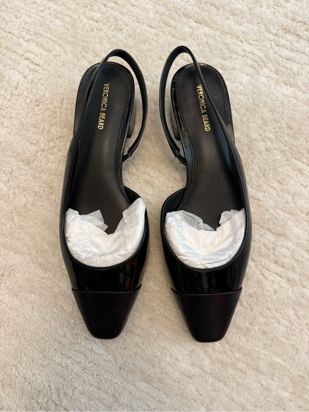 Veronica Beard Cecile Black Patent Slingback Mules
